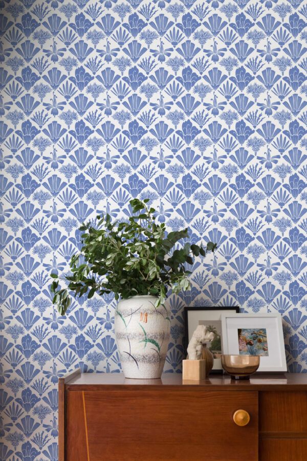 In The Bloom Collection - Wallpaper Republic - Fanned Flowers Wallpaper - Colorway: Blue - Insitu