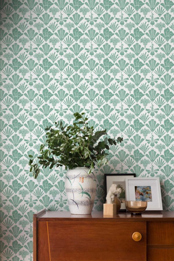 In The Bloom Collection - Wallpaper Republic - Fanned Flowers Wallpaper - Colorway: Green - Insitu