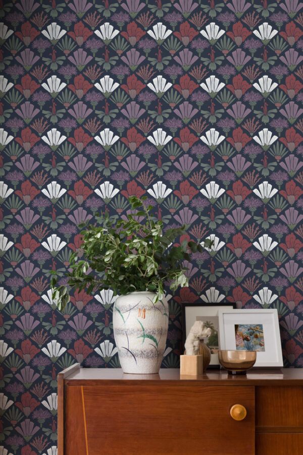 In The Bloom Collection - Wallpaper Republic - Fanned Flowers Wallpaper - Colorway: Night - Insitu