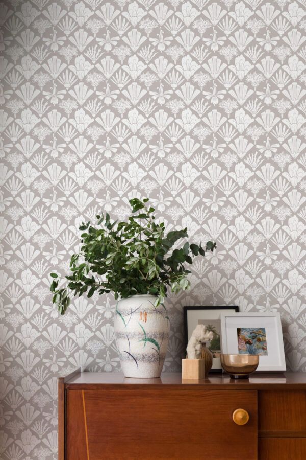 In The Bloom Collection - Wallpaper Republic - Fanned Flowers Wallpaper - Colorway: Taupe - Insitu