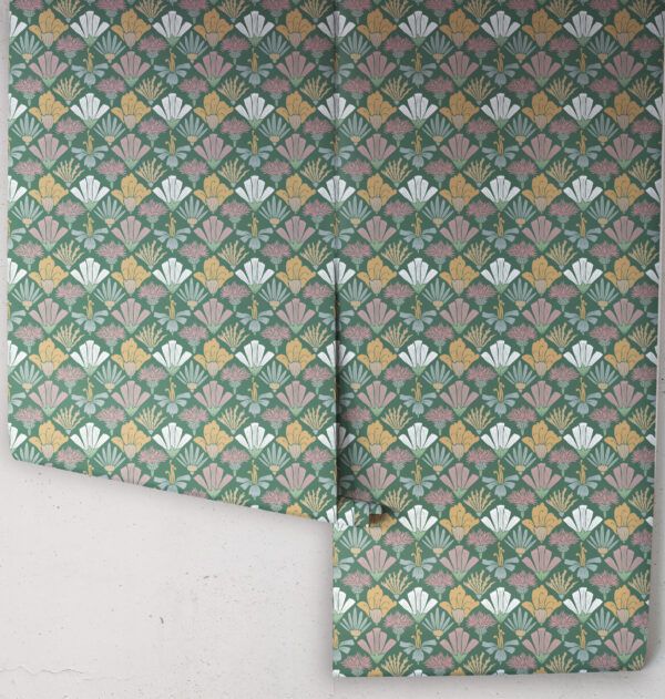 In The Bloom Collection - Wallpaper Republic - Fanned Flowers Wallpaper - Colorway: Forest Green - Rolls