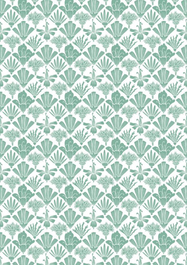 In The Bloom Collection - Wallpaper Republic - Fanned Flowers Wallpaper - Colorway: Green - Swatch