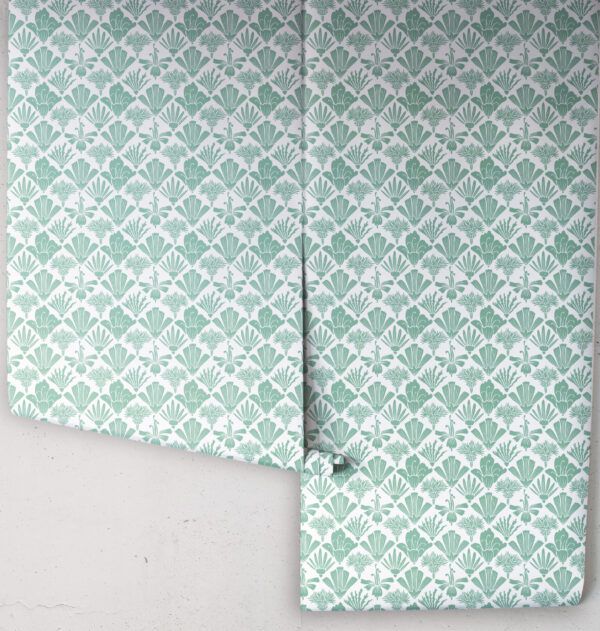 In The Bloom Collection - Wallpaper Republic - Fanned Flowers Wallpaper - Colorway: Green - Rolls