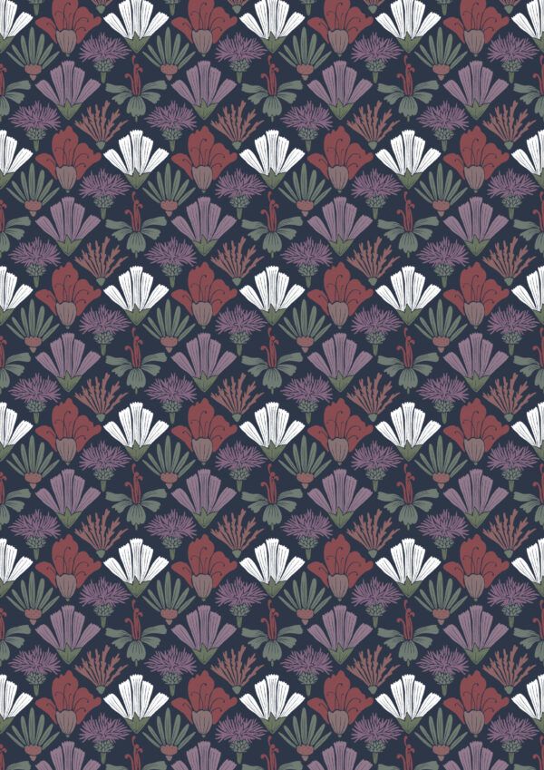 In The Bloom Collection - Wallpaper Republic - Fanned Flowers Wallpaper - Colorway: Night - Swatch