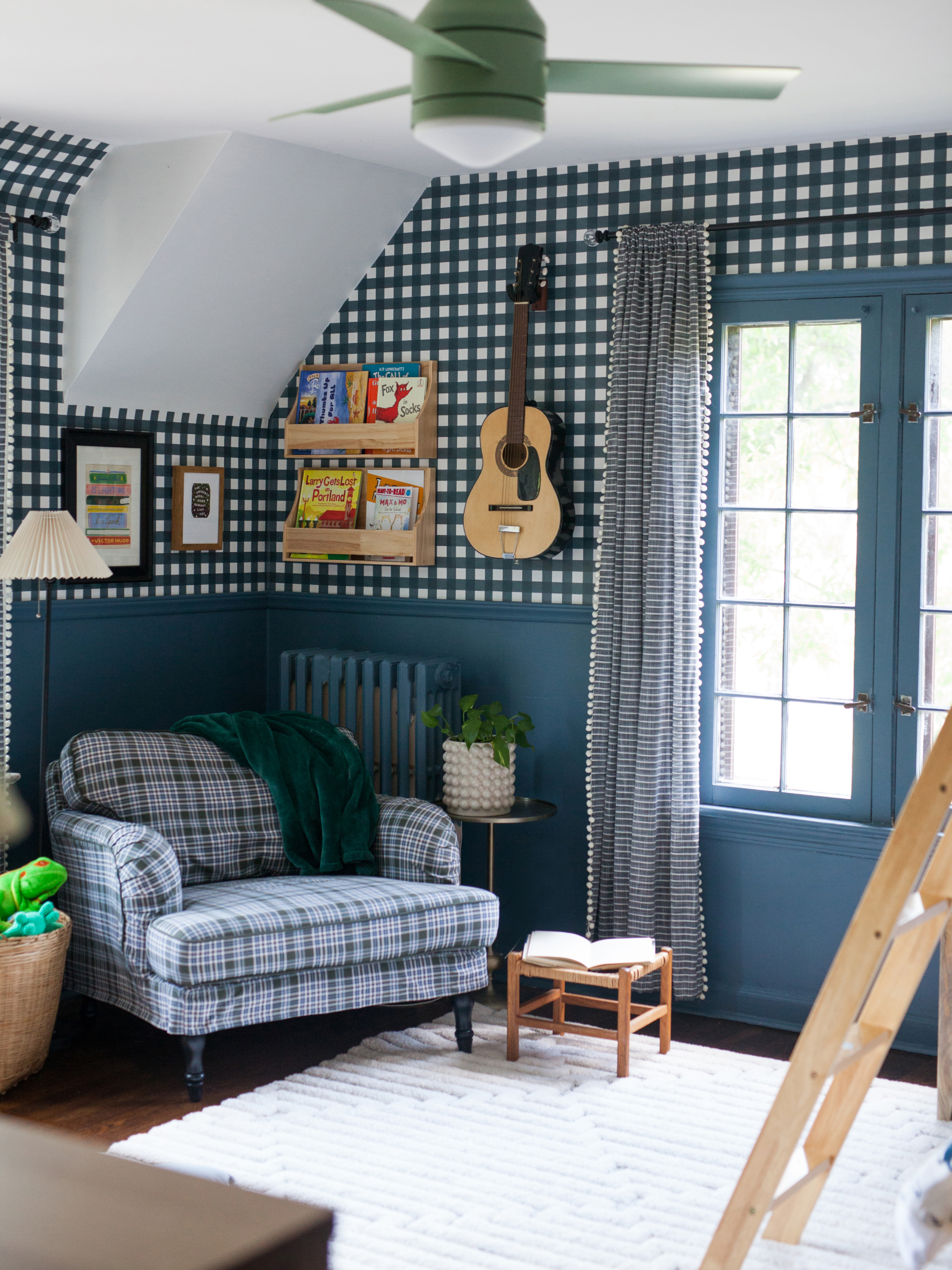 Mel’s Buffalo Check Wallpaper in a bedroom
