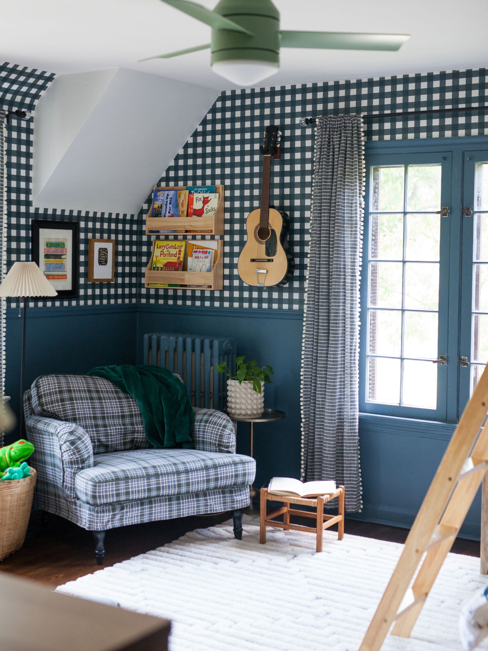 Mel’s Buffalo Check Wallpaper in a bedroom