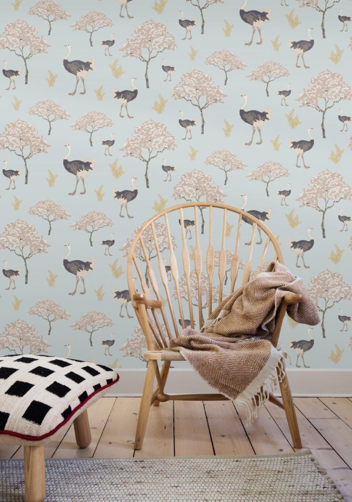 Ostrich Savanah wallpaper designed by Teresa Chan for Milton & King
