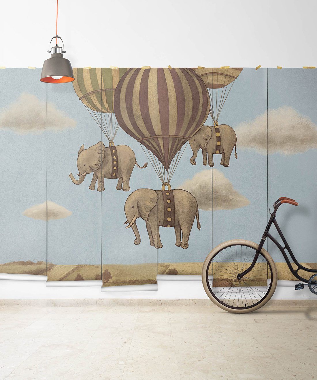 Flight of the Elephants is a cute elephant wall mural