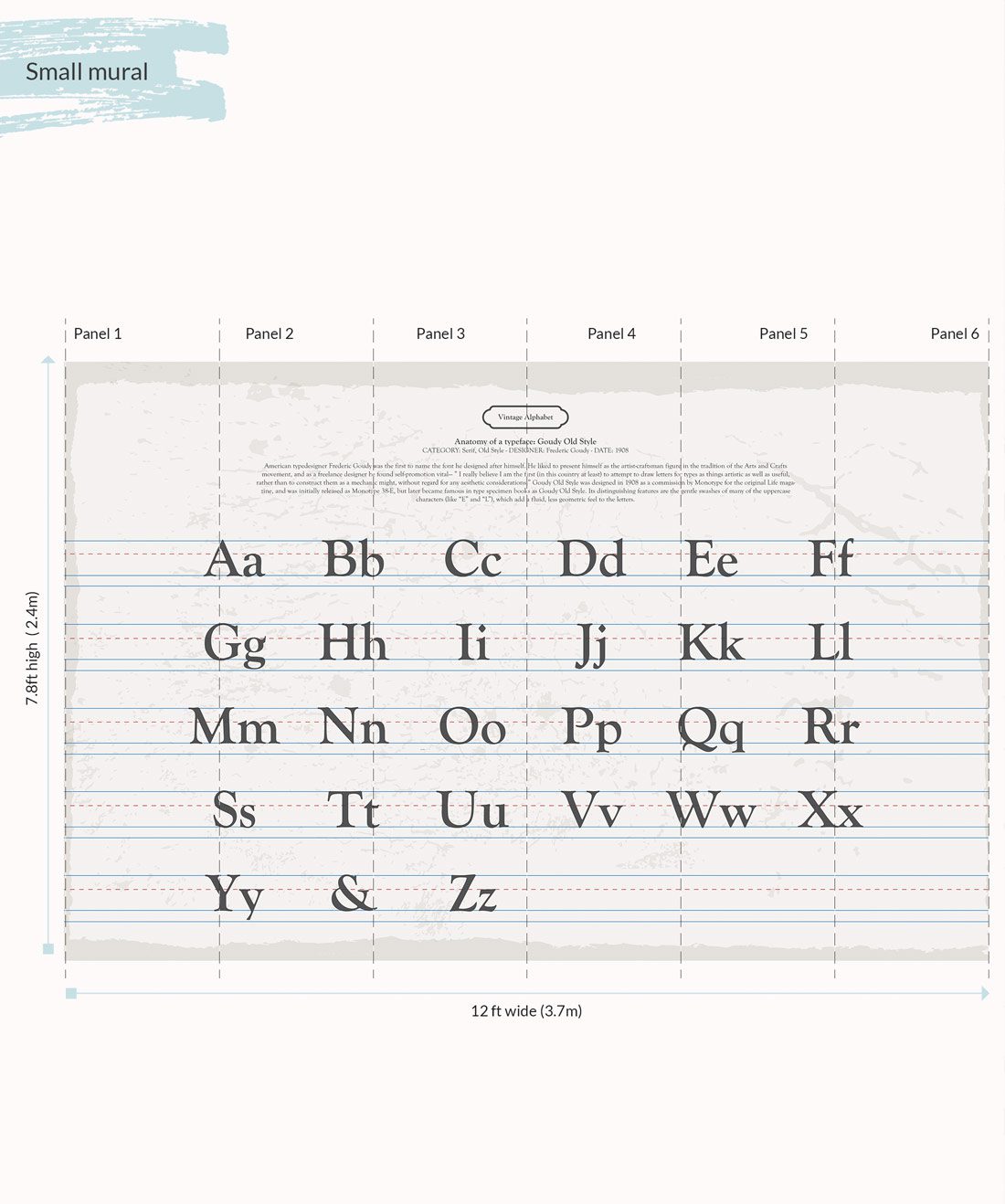 Vintage Alphabet Wall Mural - Small