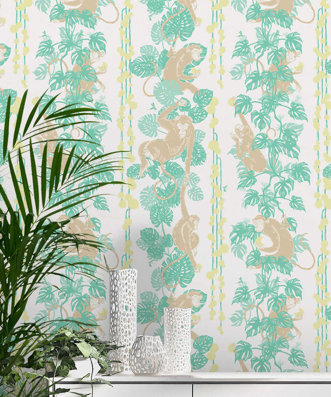 5 Monkeys in Hawaii is a Monkey Leaf Wallpaper