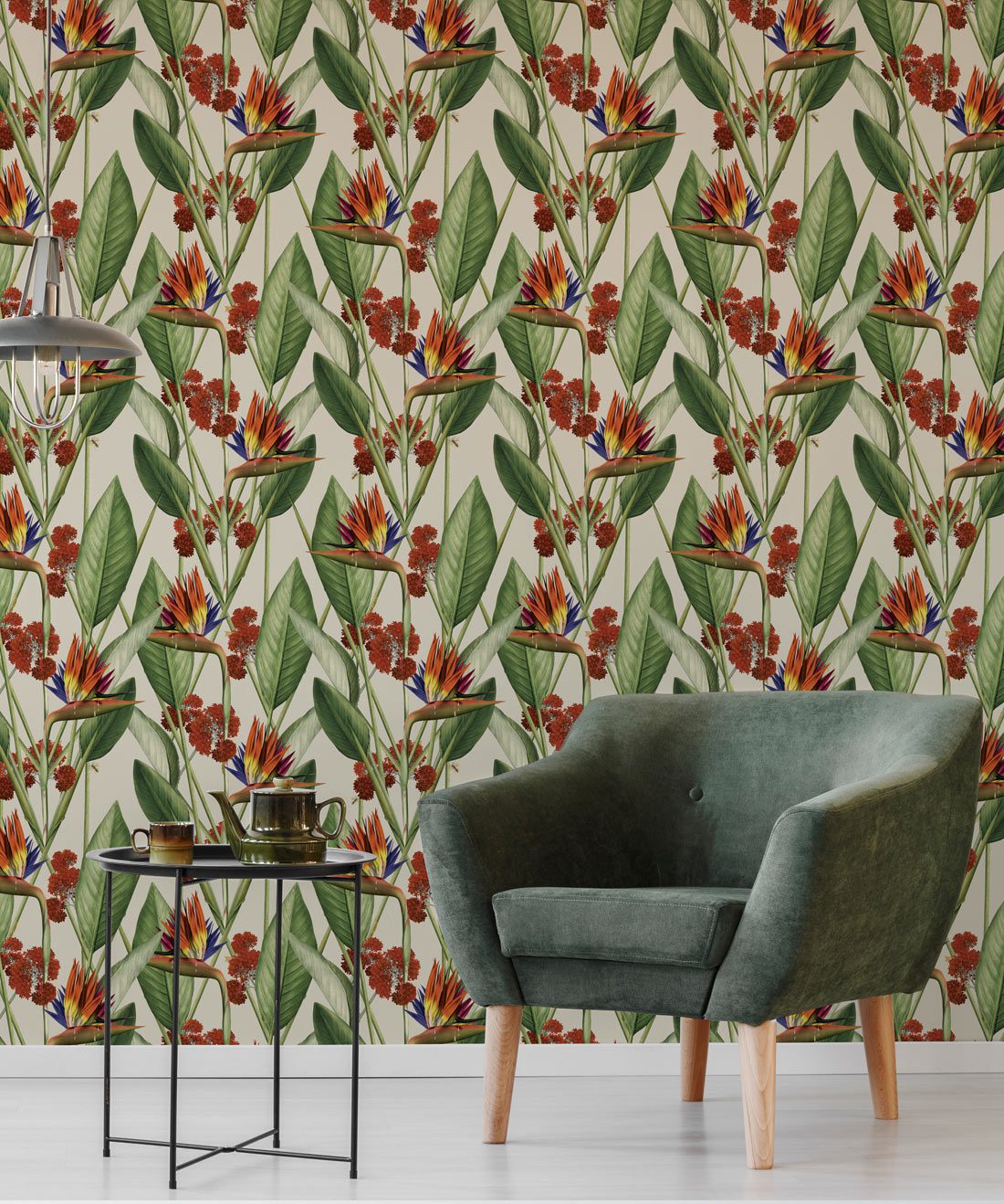 Birds Of Paradise in Canvas is a large scale floral wallpaper