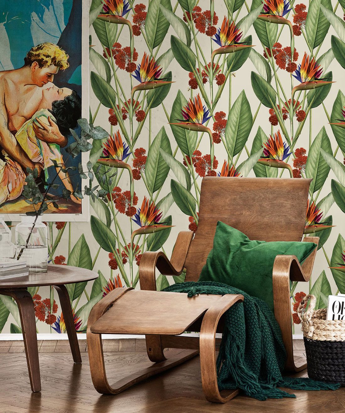 Birds Of Paradise in Canvas is a large scale floral wallpaper