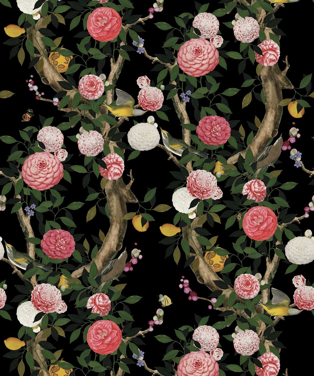 Garden Bloom in Black is a stunning chinoiserie wallpaper