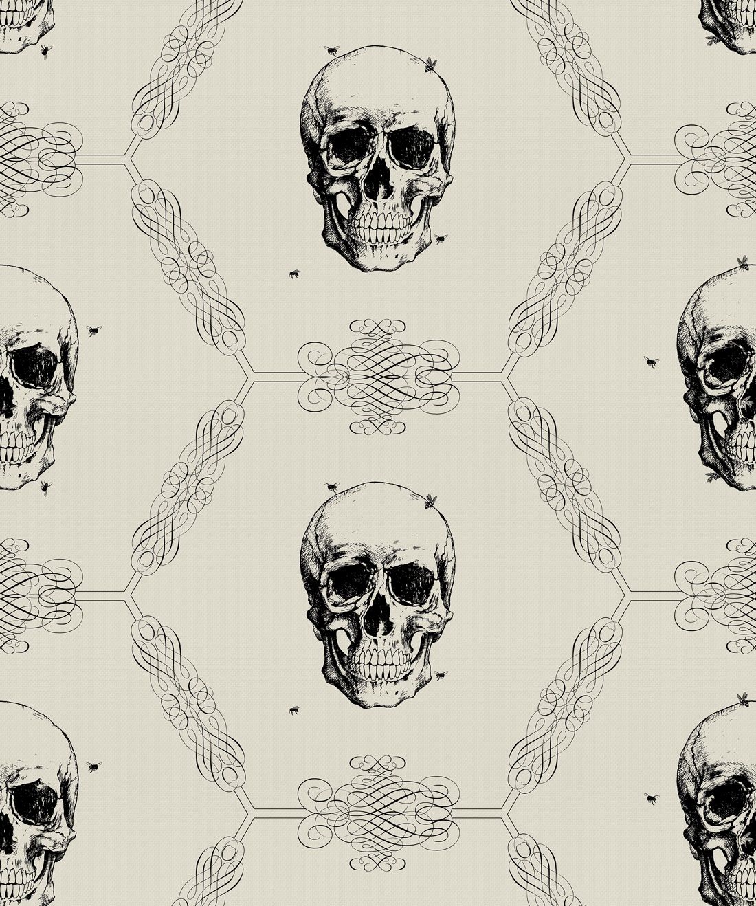 Skull & Bee in Bone is a gothic wallpaper