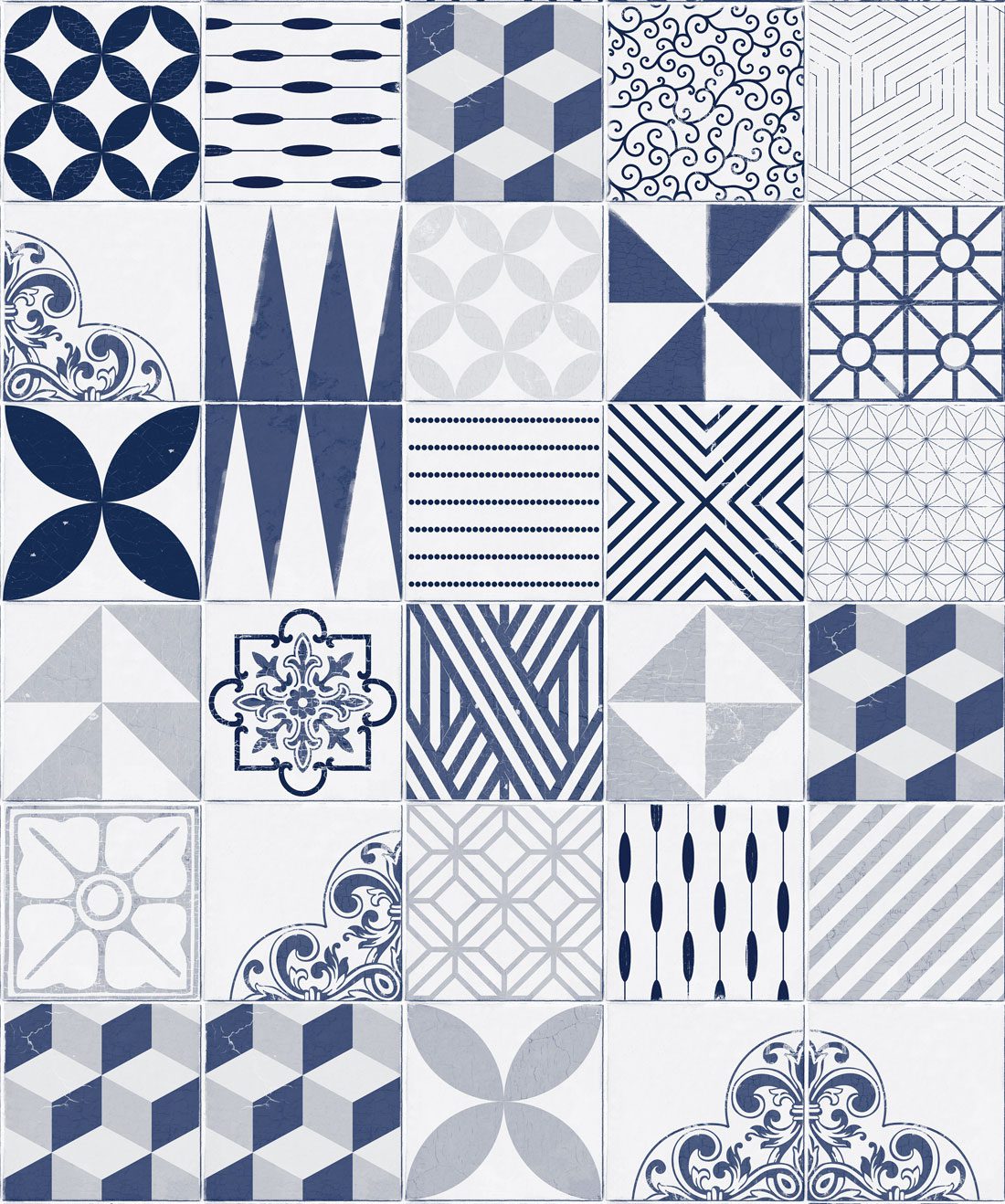 Cement Tiles Blue Wallpaper