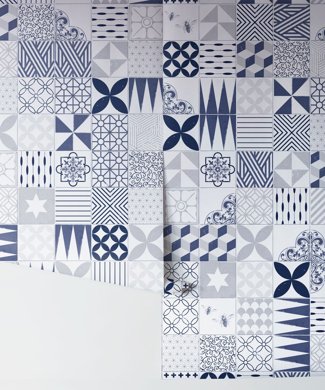 Cement Tiles Blue Wallpaper