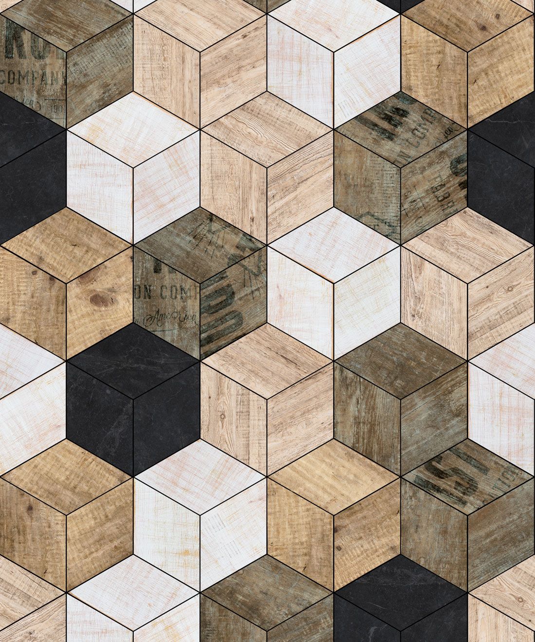 Geometric Timber Cube Wallpaper