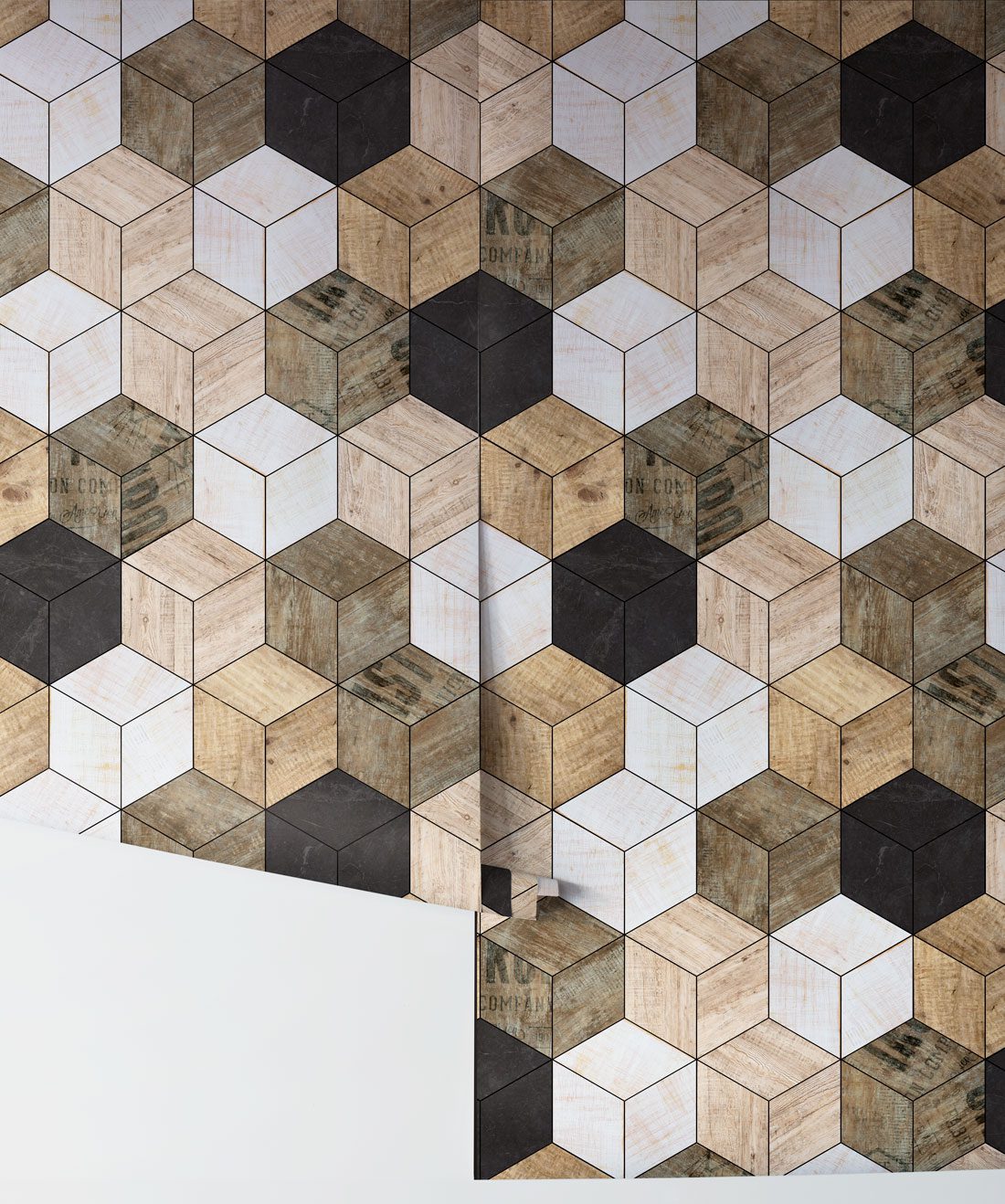 Geometric Timber Cube Wallpaper