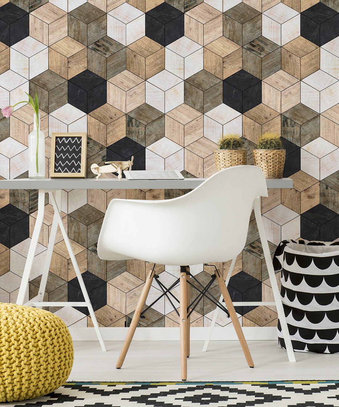 Geometric Timber Cube Wallpaper - Ingrid & Mika