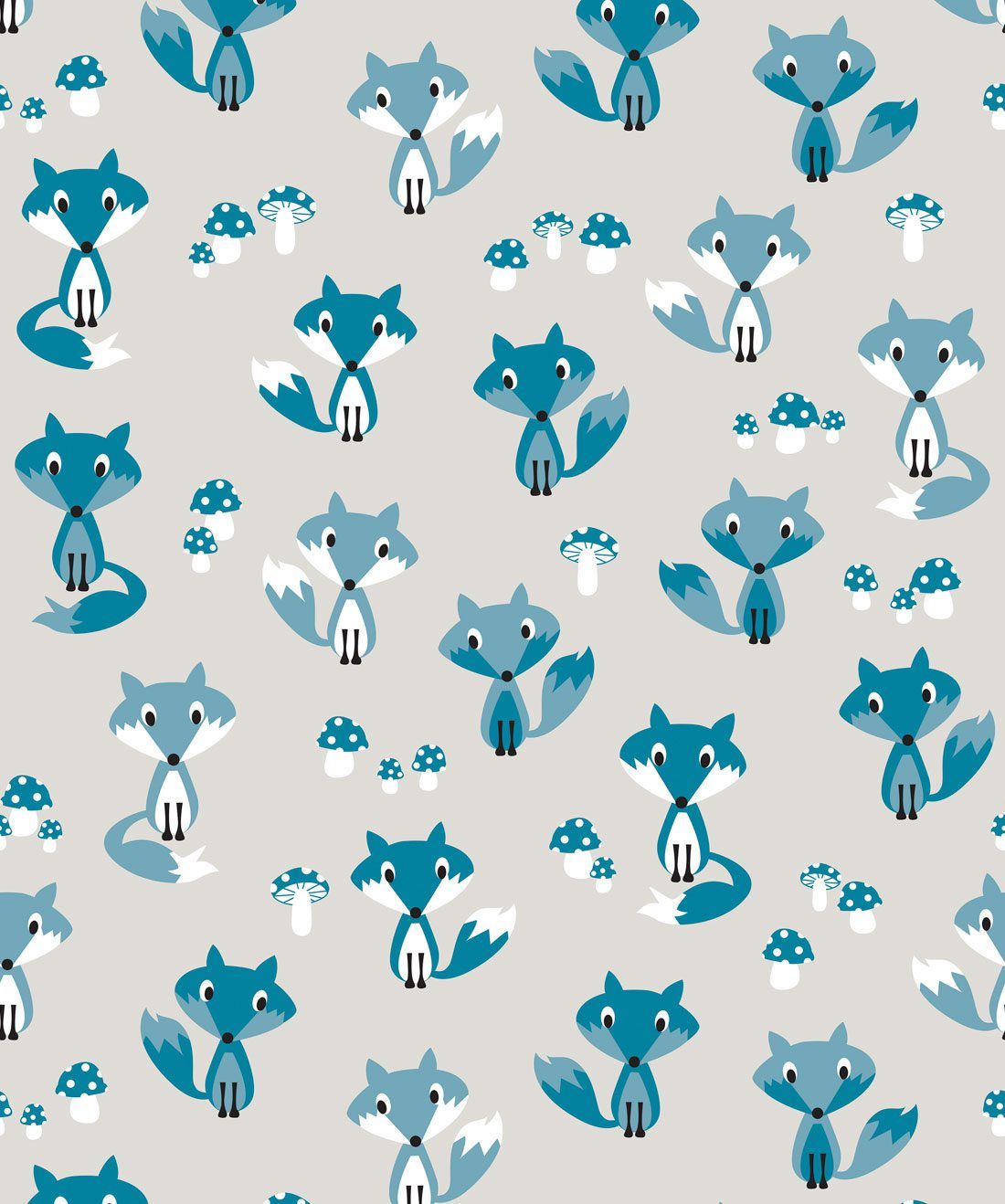 Garden Foxes Blue Wallpaper