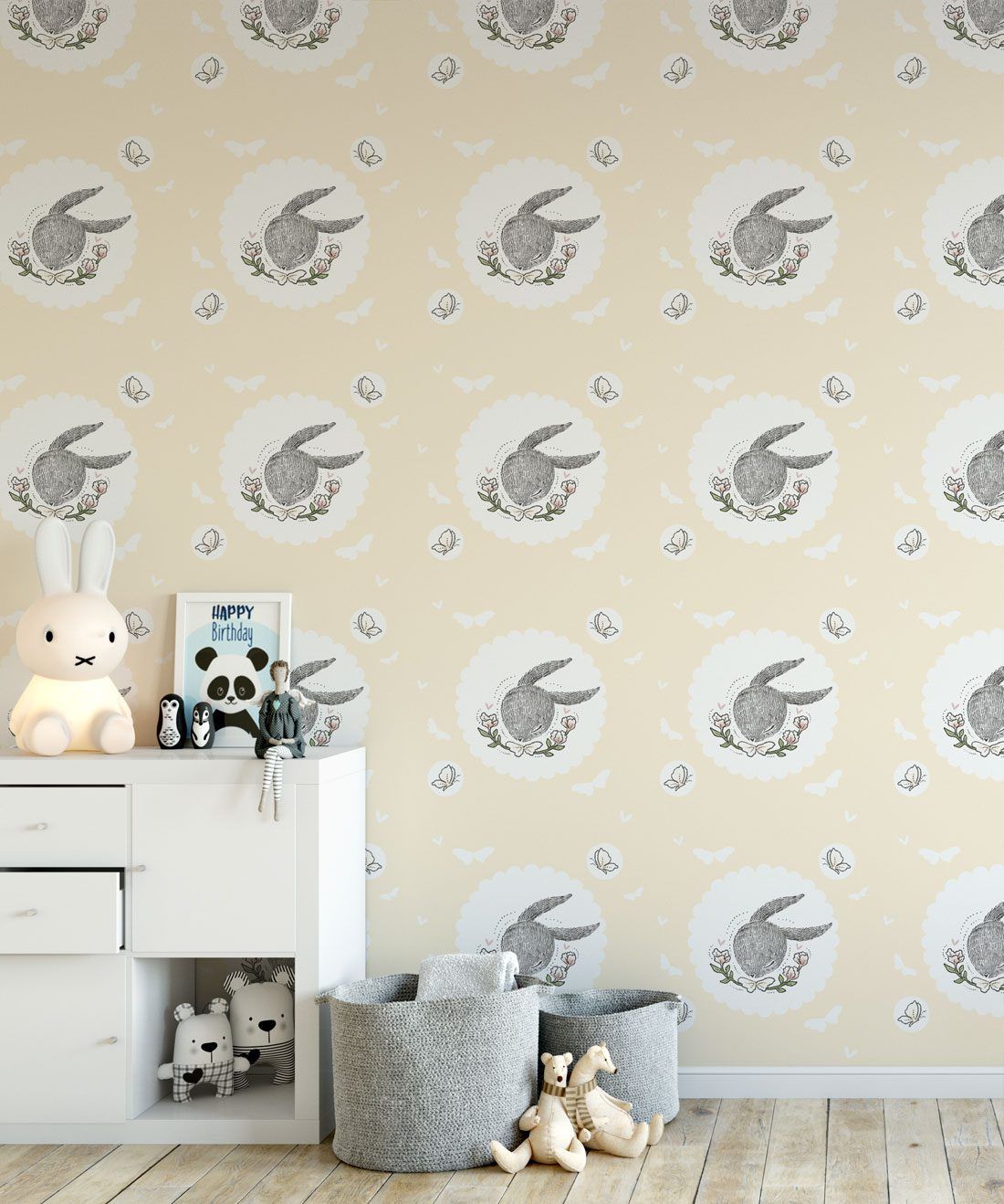 Rabbit & Butterfly Wallpaper • Cute Illustrated Design • Milton & King