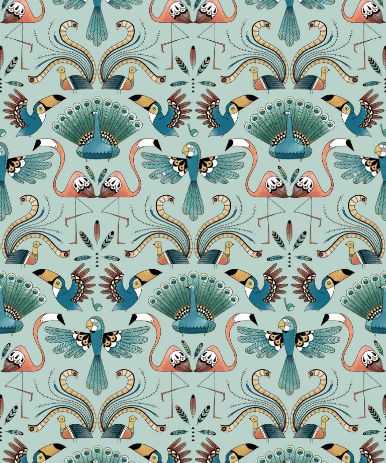 From Up Here Wallpaper • Toucans & Flamingos • Milton & King