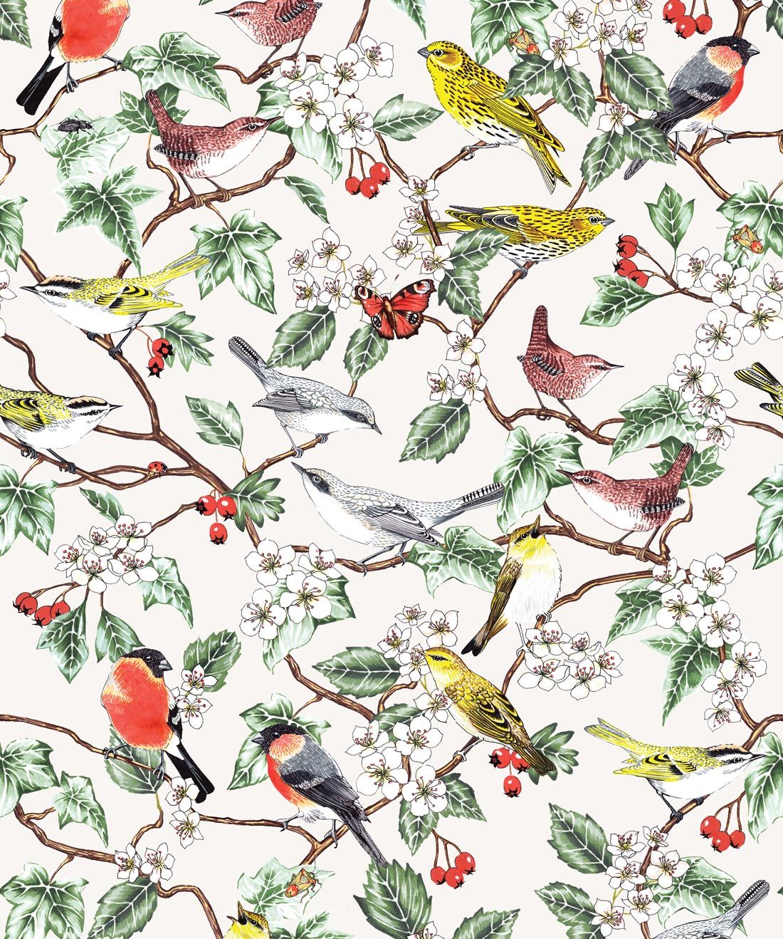 Hawthorn, A Celebration of Botanical Bird Wallpaper • Milton & King-mncb.edu.vn