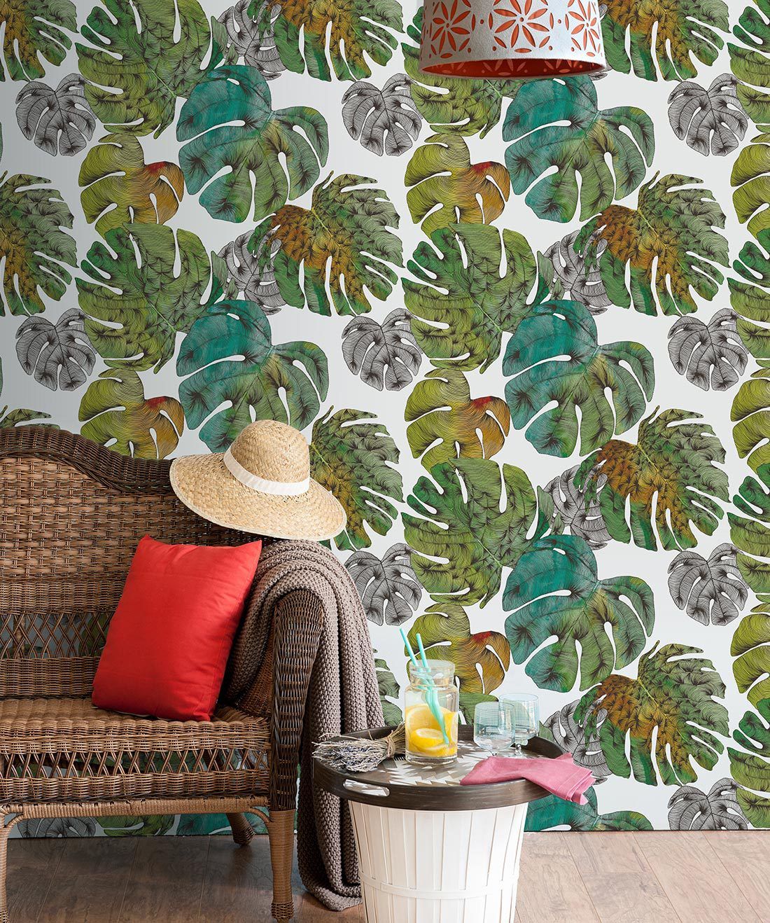 Jungle Green Watercolor Monstera Tropical Jungle Leaves Vinyl Wall