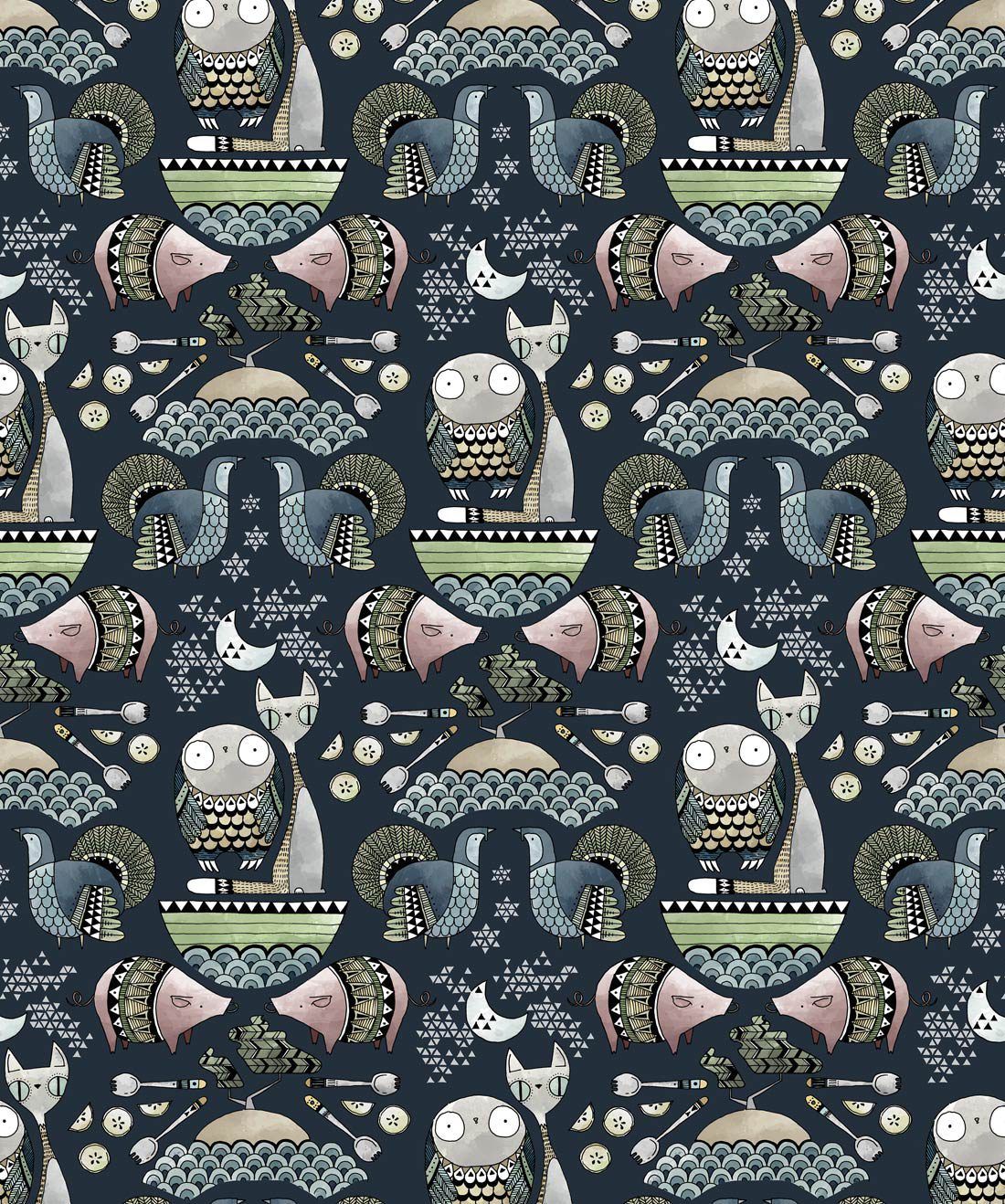 Owl and Pussycat is a folk animal wallpaper