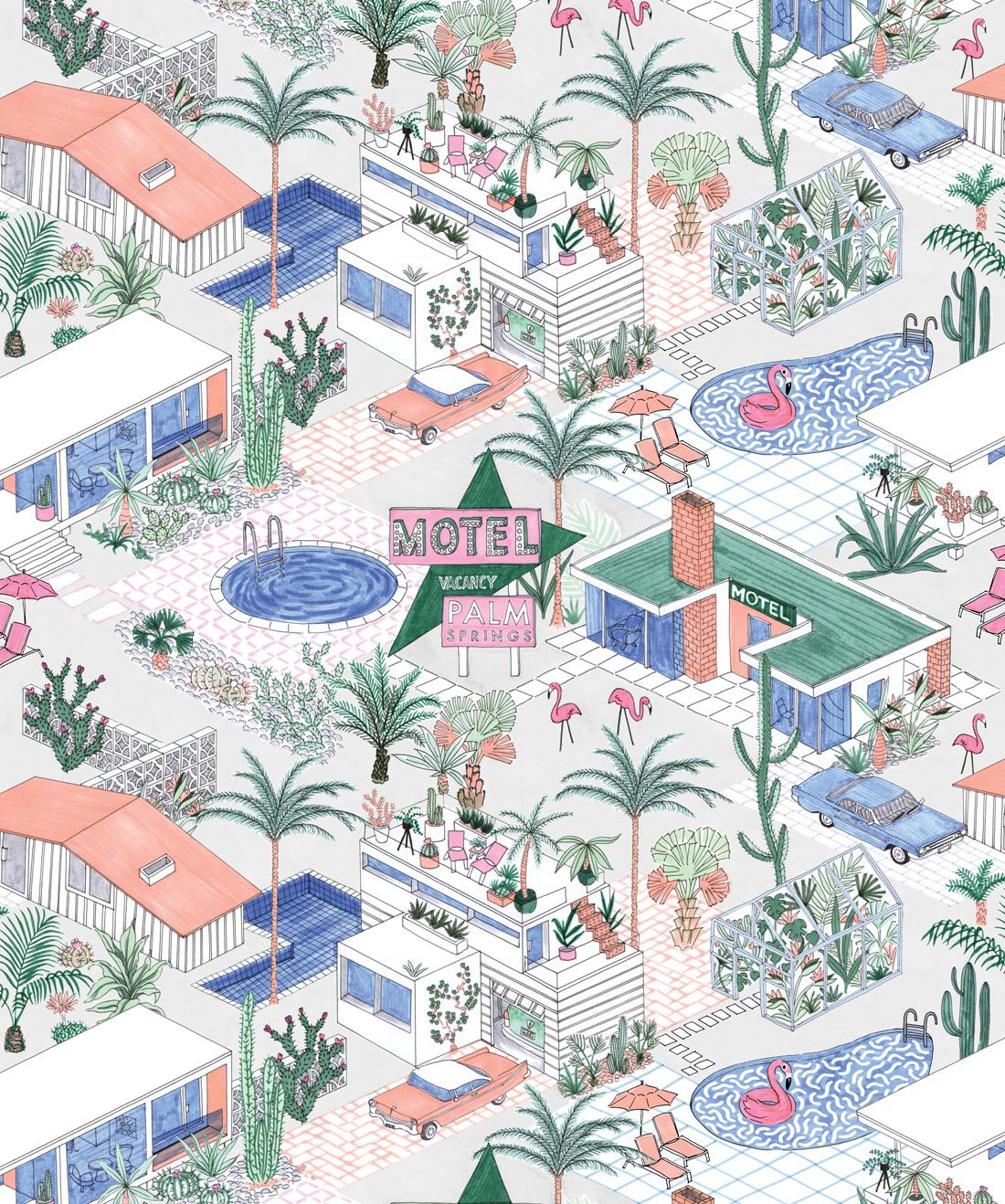 Palm Springs is a mid century urban Wallpaper • Jacqueline Colley • Grey • Swatch