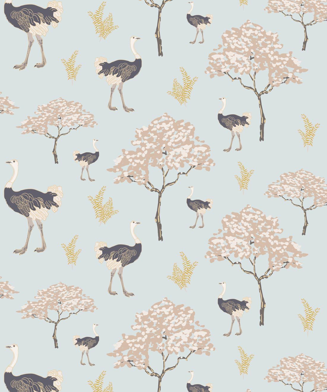 Savanna Ostrich in Brisk Blue wallpaper