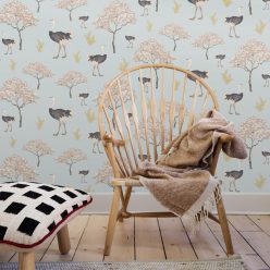 Savanna Ostrich in Brisk Blue wallpaper
