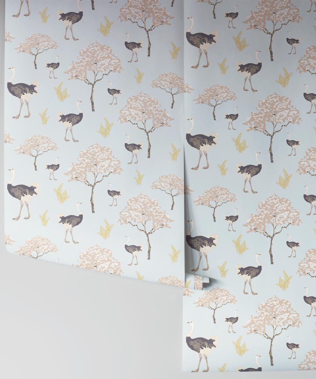 Savanna Ostrich in Brisk Blue wallpaper