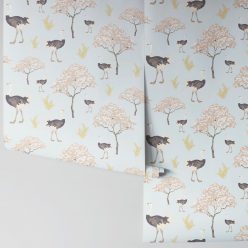 Savanna Ostrich in Brisk Blue wallpaper