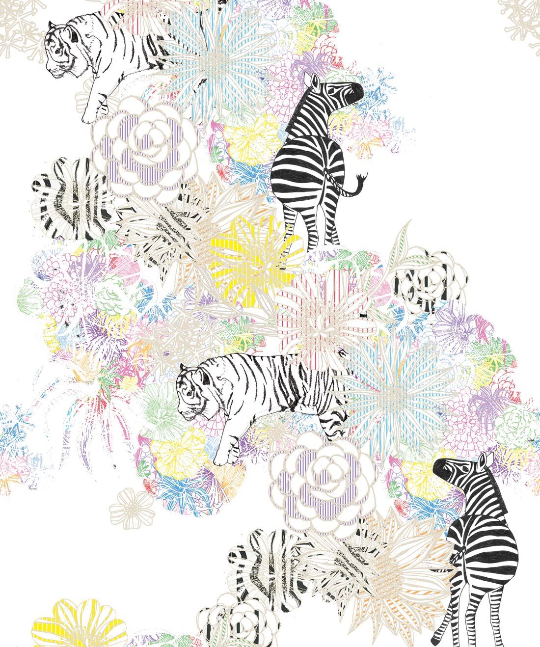 Tigers & Zebras is a animal flower wallpaper