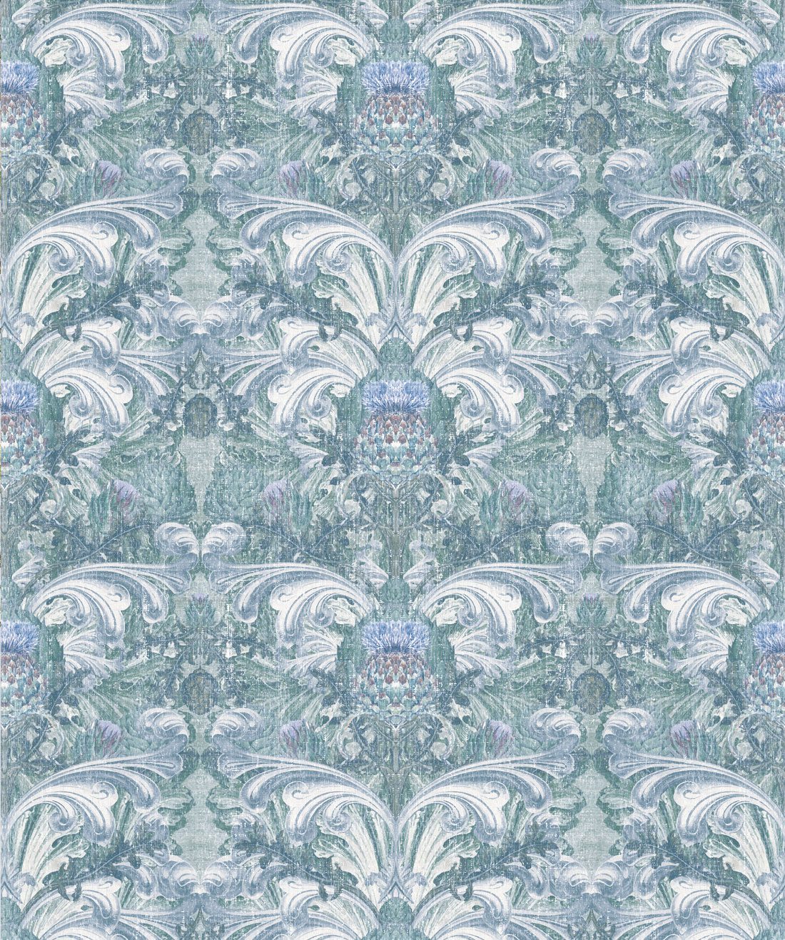 Thistle in Ashen is a Baroque Inspired Wallpaper