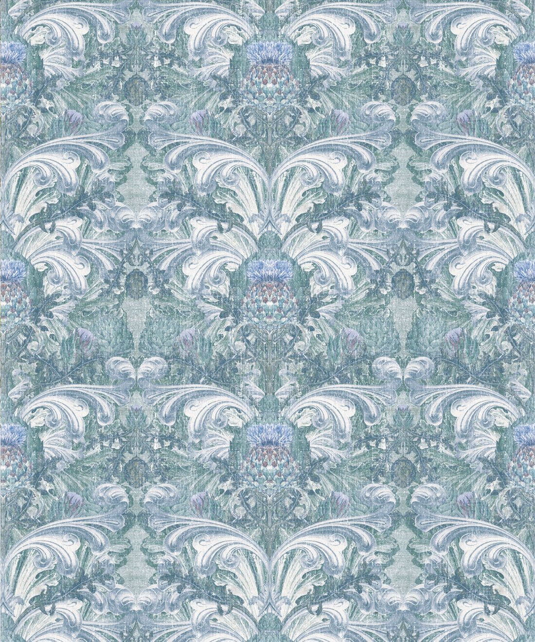 Thistle in Ashen is a Baroque Inspired Wallpaper
