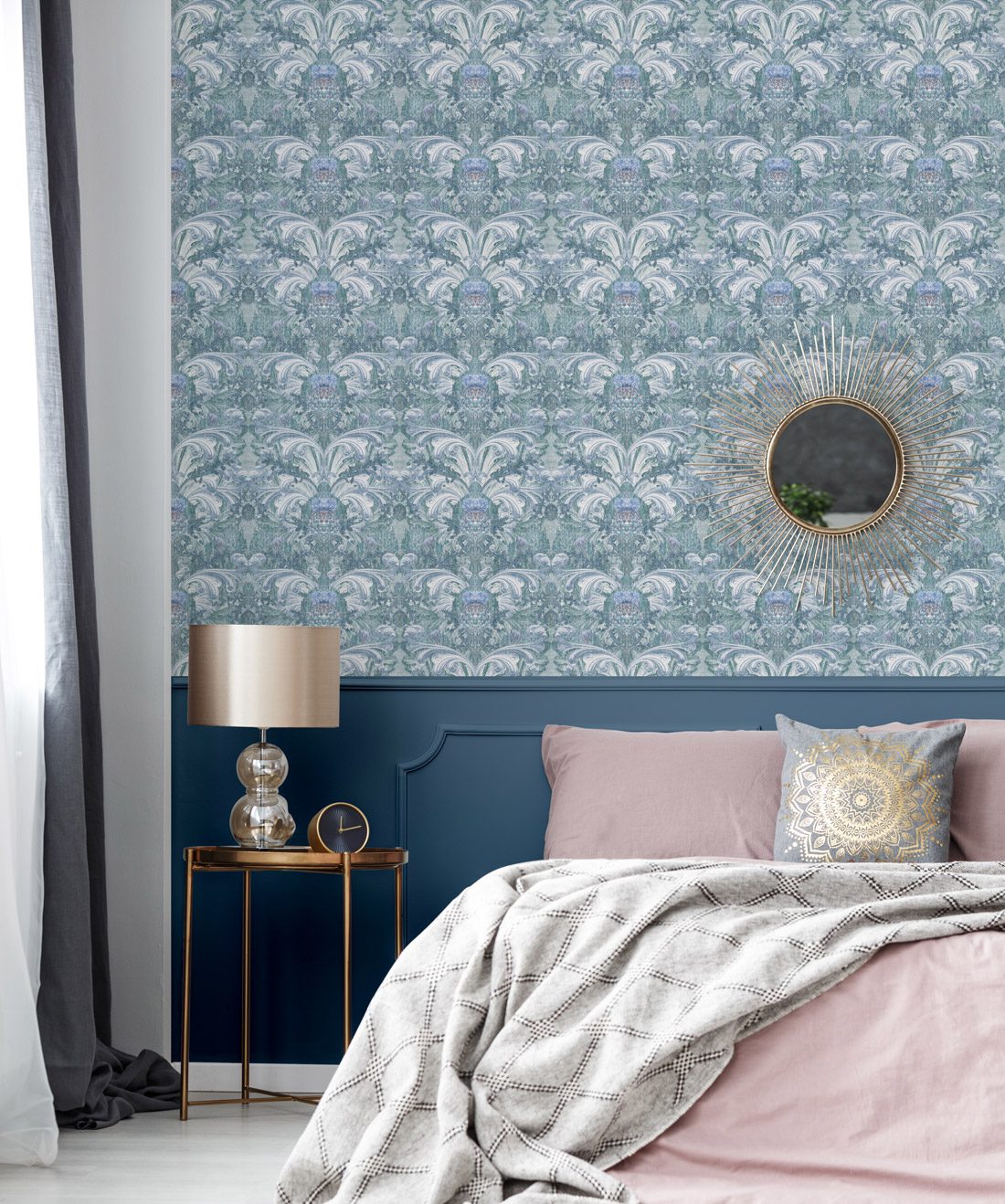 Thistle in Ashen is a Baroque Inspired Wallpaper