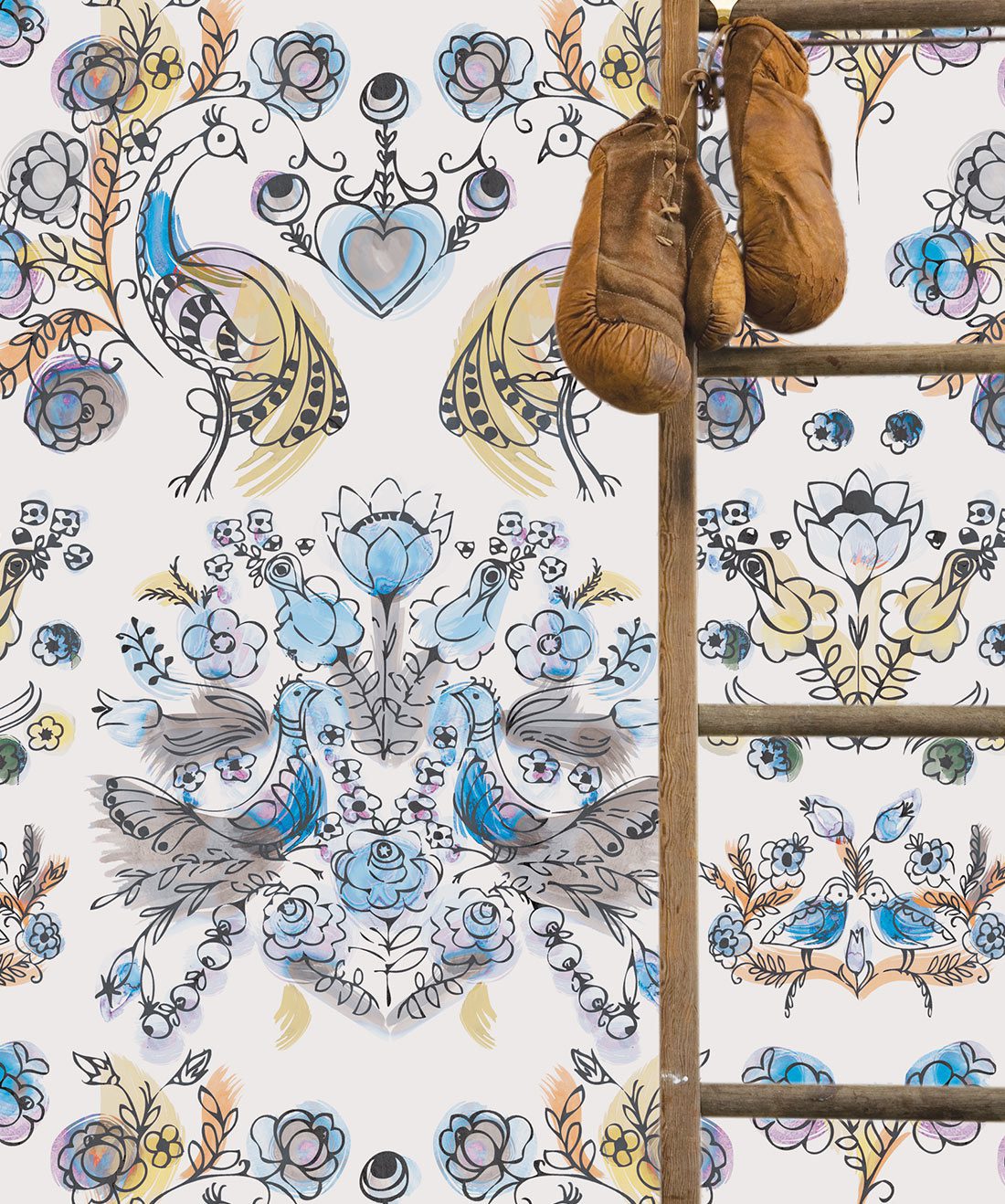 Briar Rose in Ming is a watercolor rose wallpaper