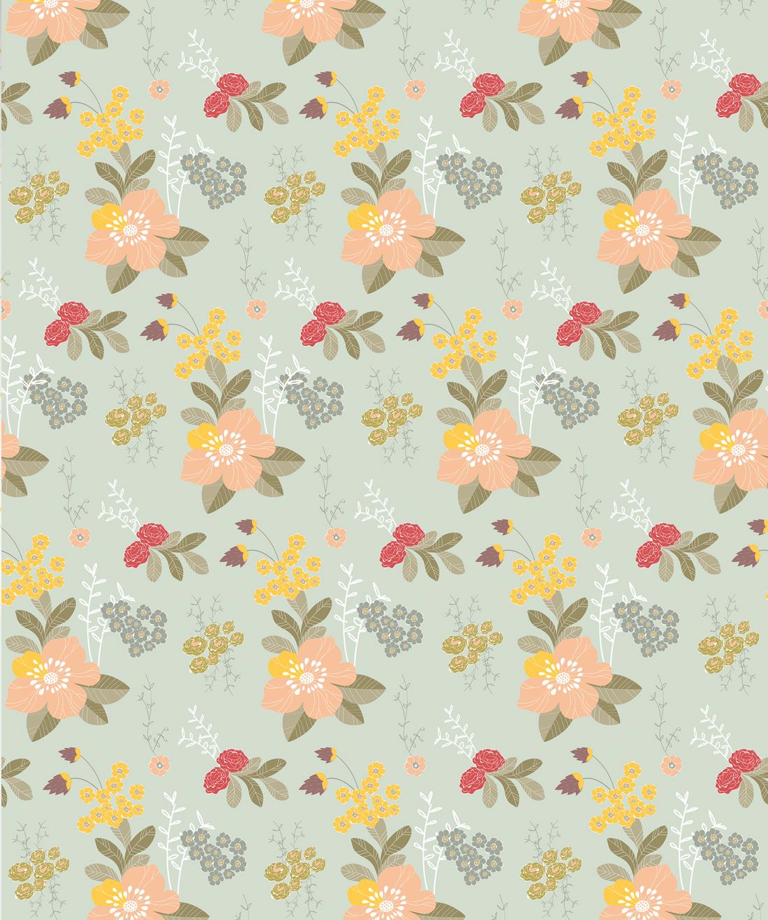 Flower Garden - Green Classic Floral Wallpaper