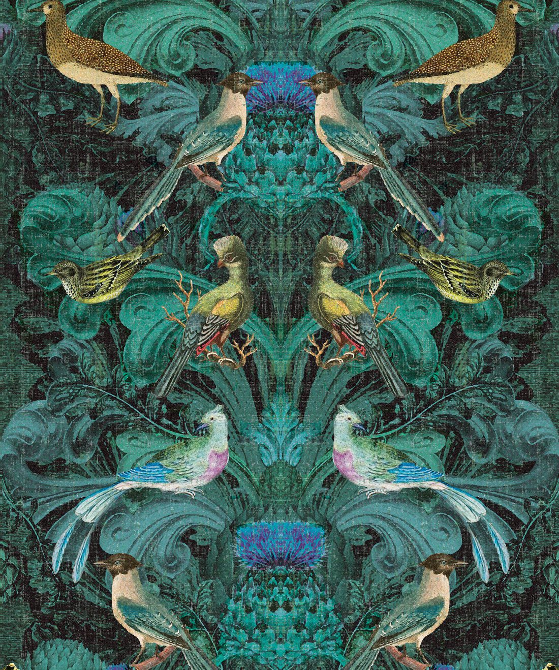 Birdlife in Blue a modern baroque wallpaper