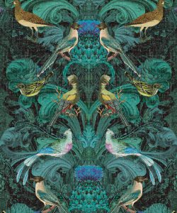 Birdlife in Blue a modern baroque wallpaper