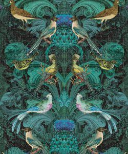 Birdlife in Blue a modern baroque wallpaper
