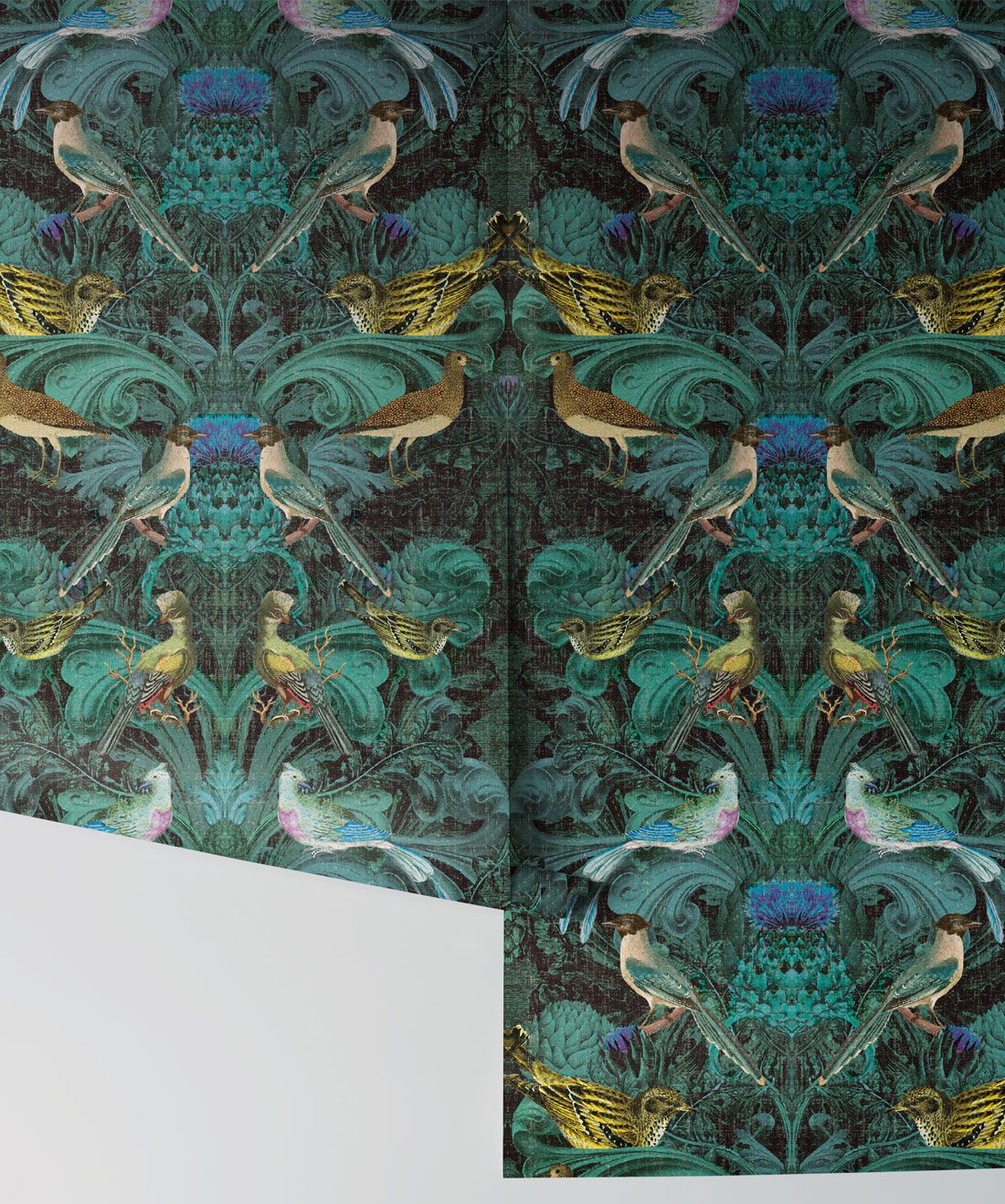 Birdlife in Blue a modern baroque wallpaper