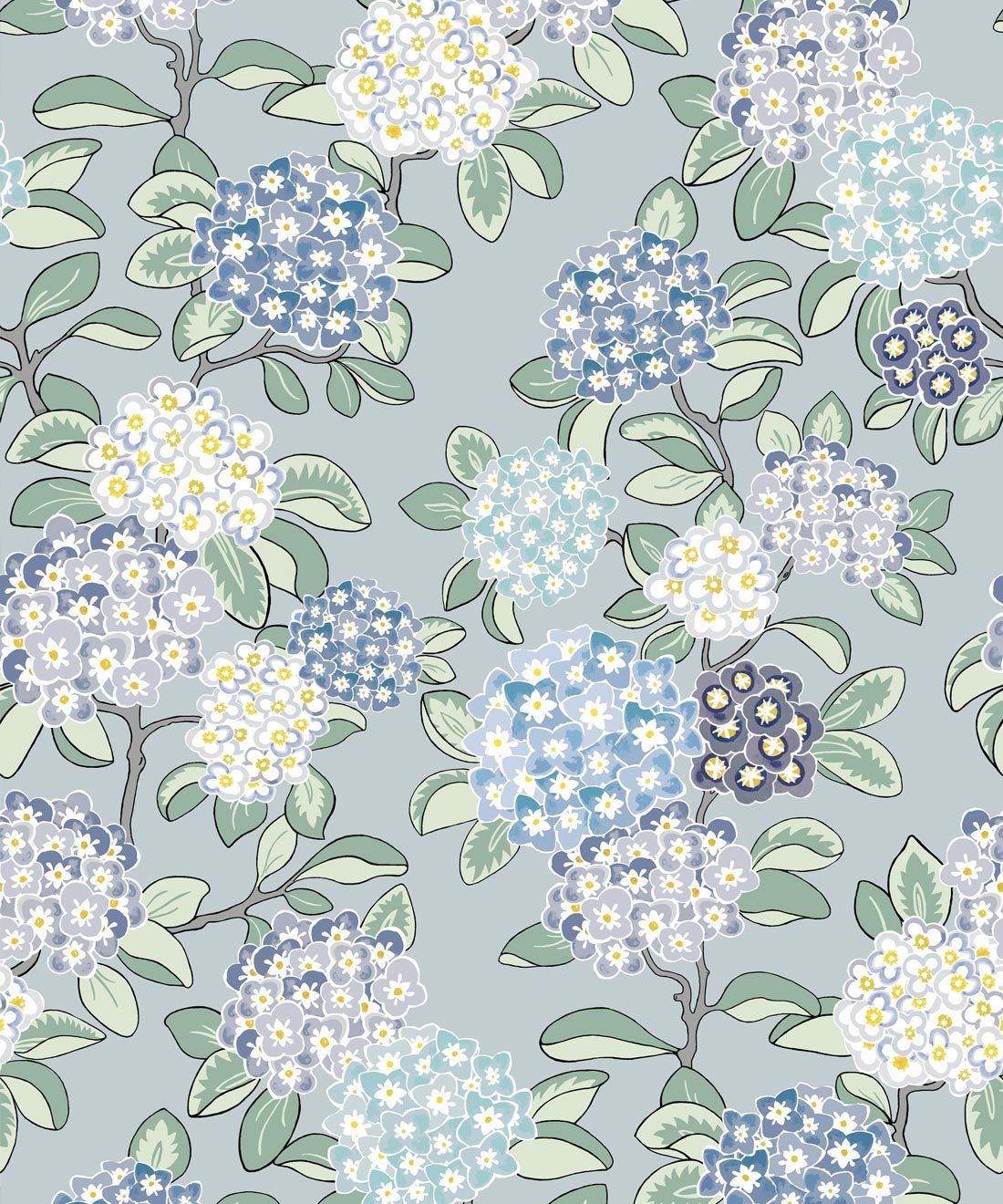 Hydrangea in Blue a painted floral wallpaper