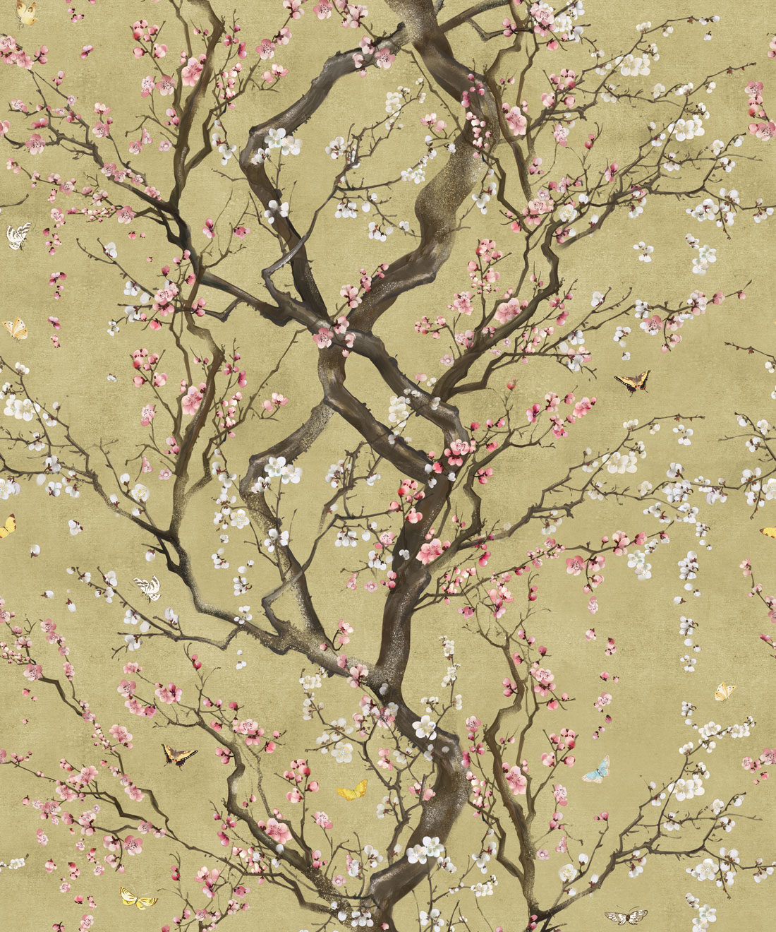 Plum Blossom in Silver is a Japanese floral wallpaper