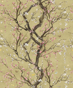 Plum Blossom in Silver is a Japanese floral wallpaper