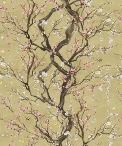 Plum Blossom in Silver is a Japanese floral wallpaper