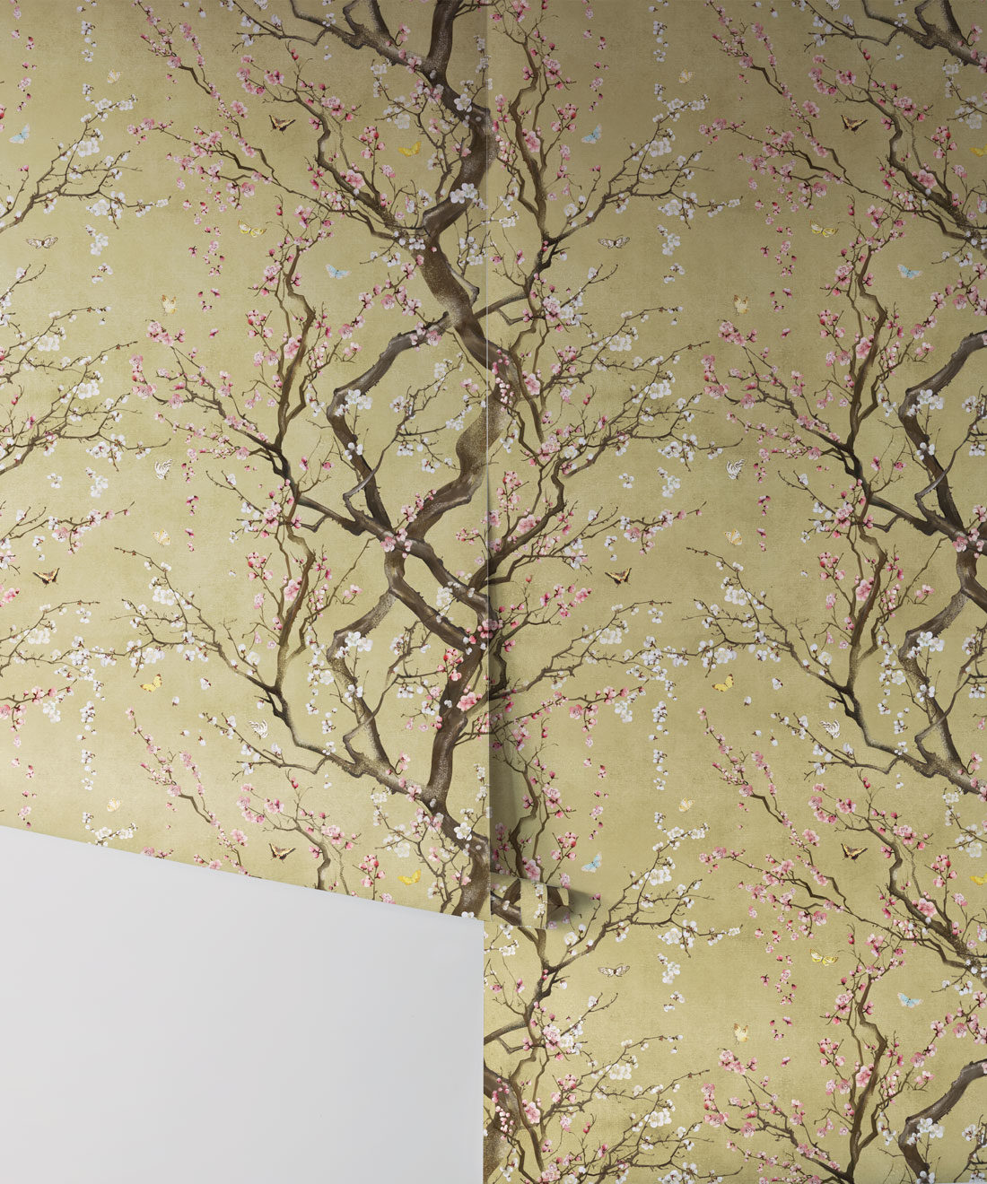 Plum Blossom in Silver is a Japanese floral wallpaper