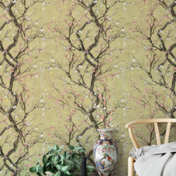 Plum Blossom in Silver is a Japanese floral wallpaper